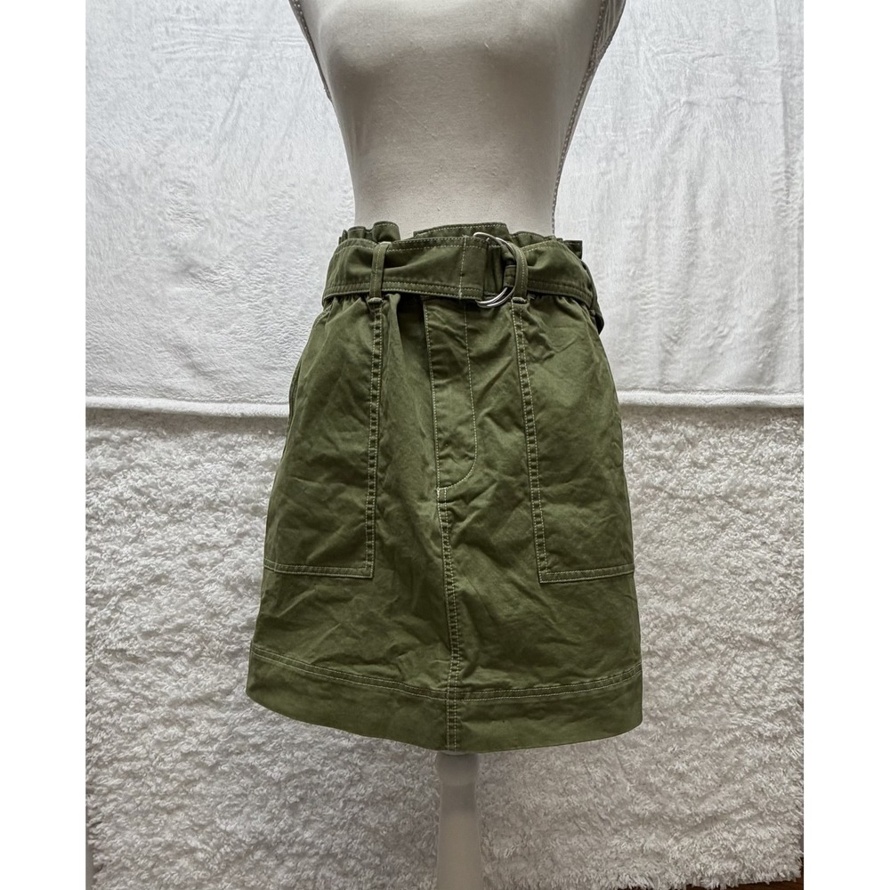 Free Assembly Paper Bag Waist Belted Mini Skirt, green size Medium